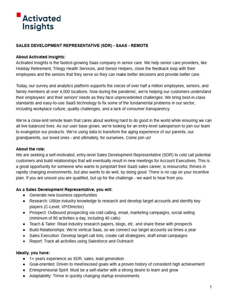 Remote SDR Position at SaaS Company | PDF | Software As A Service ...