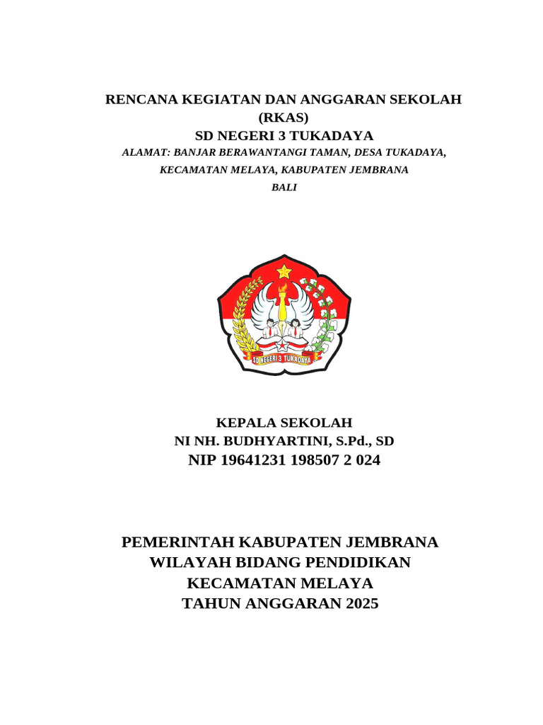 RKAS SD Negeri 3 Tukadaya 2025 | PDF