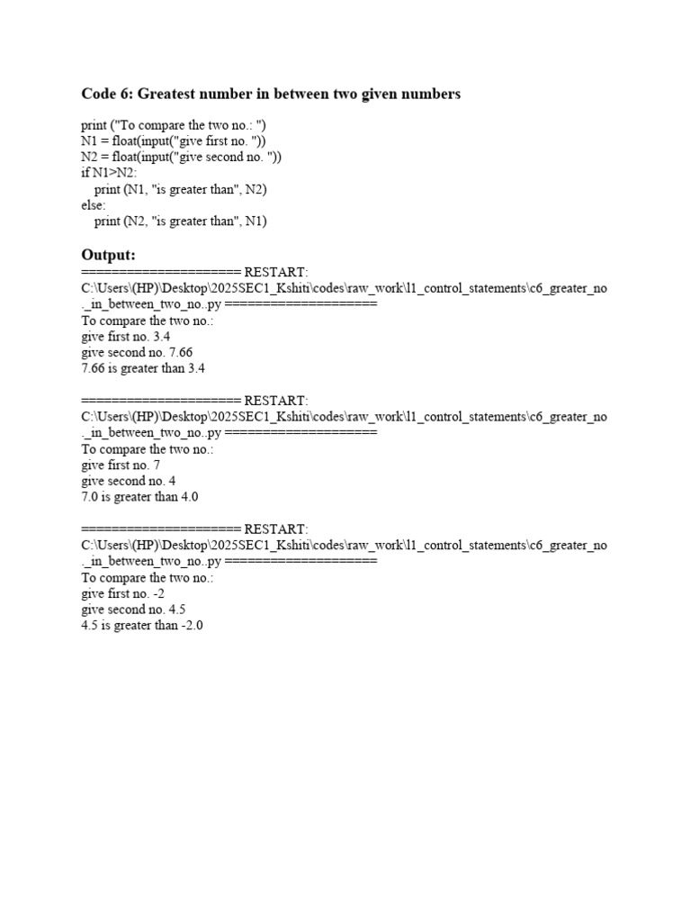 c6 Greatest No. in Between Two No. | PDF