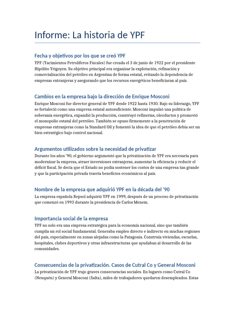 Historia y privatización de YPF en Argentina | PDF | Economias