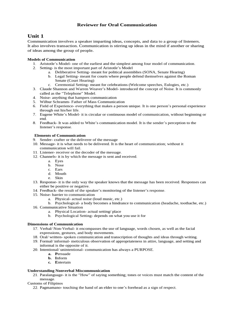 Reviewer For Oral Communication | PDF | Nonverbal Communication ...