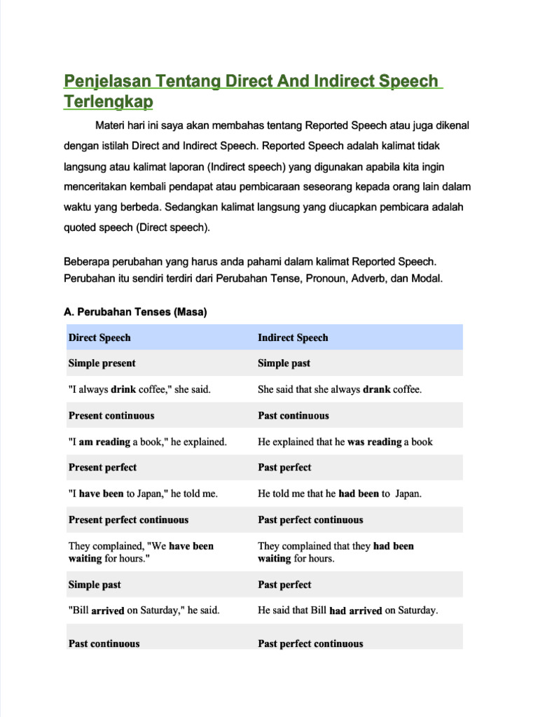 Direct and Indirect Speech Explained | PDF | Semantic Units | Linguistics