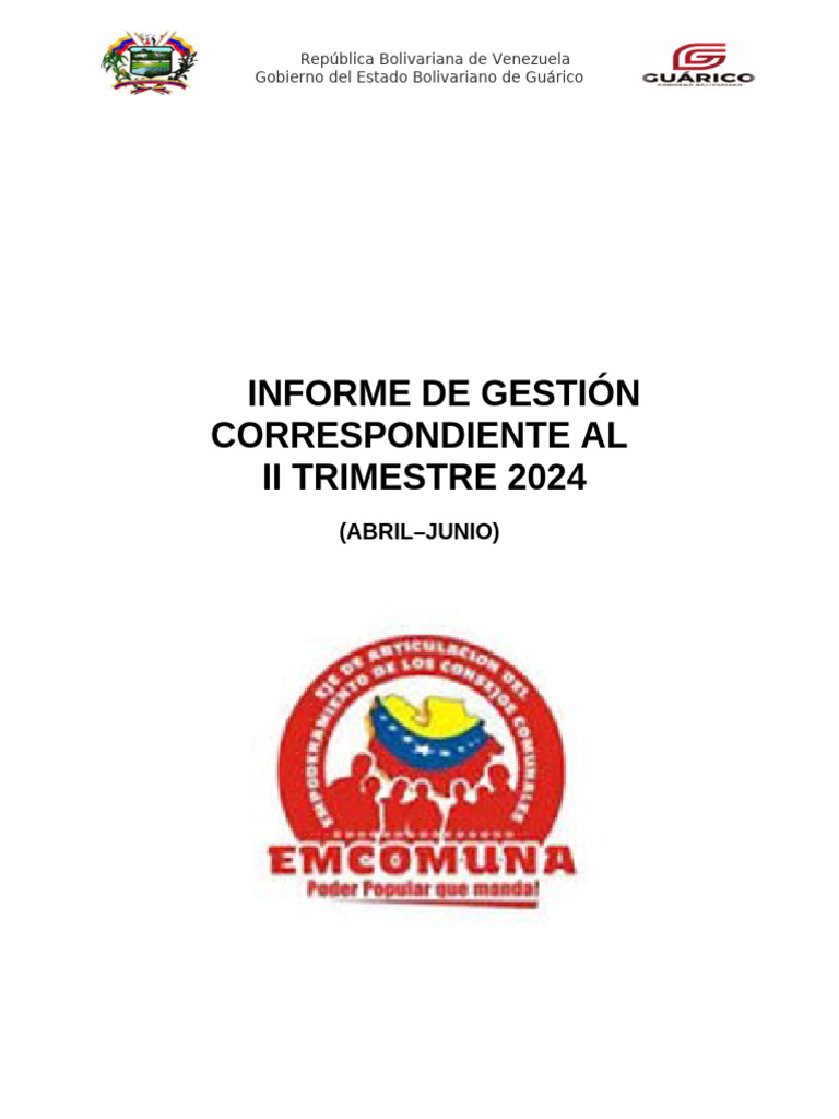 INFORME GESTION 2DO TRIMESTRE 2024 EMCOMUNA ULTIMO | PDF | Venezuela ...