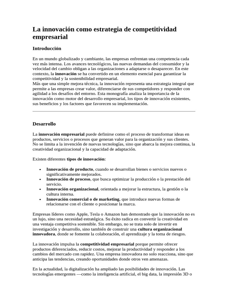 Innovación: Clave para Competitividad Empresarial | PDF | Innovación ...