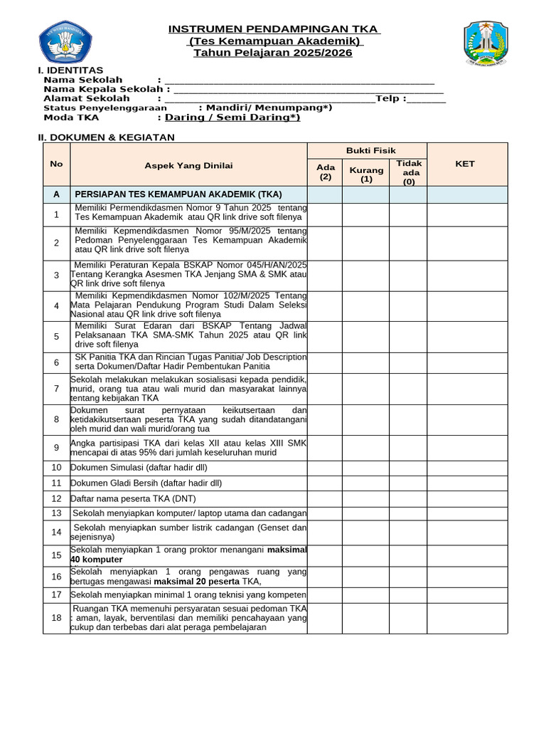Panduan Pelaksanaan TKA 2025/2026 | PDF