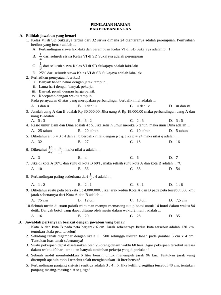 Soal Rasio Kelas 6 SD PDF | PDF