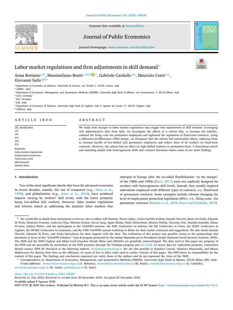 Labor Market Regulations and Firm Adjustments in 2025 Journal of Public ...