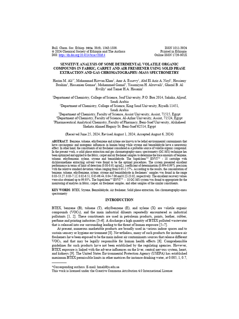 Analysis of VOCs in Fabrics and Air Fresheners | PDF | Detection Limit ...