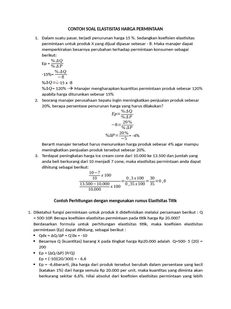 Contoh Soal Elastisitas Harga Permintaan PDF