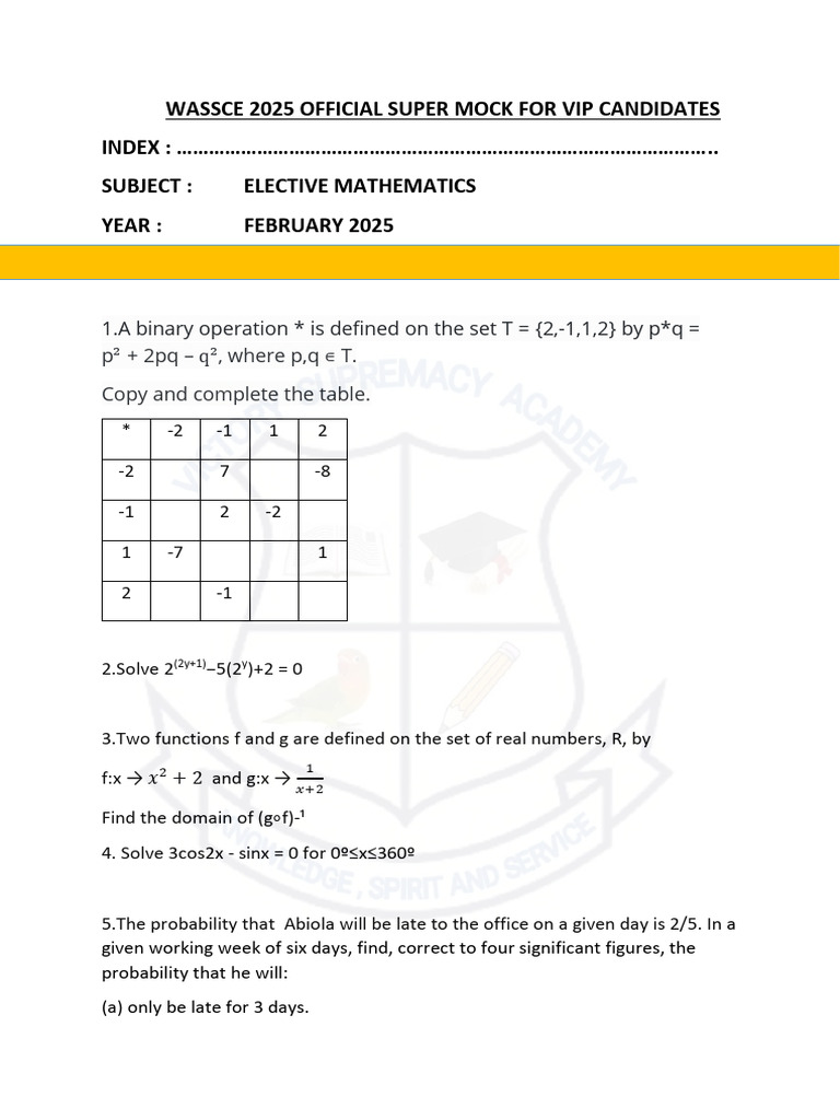 Elective Mathematics Super Mock 2025 | PDF | Acceleration | Velocity