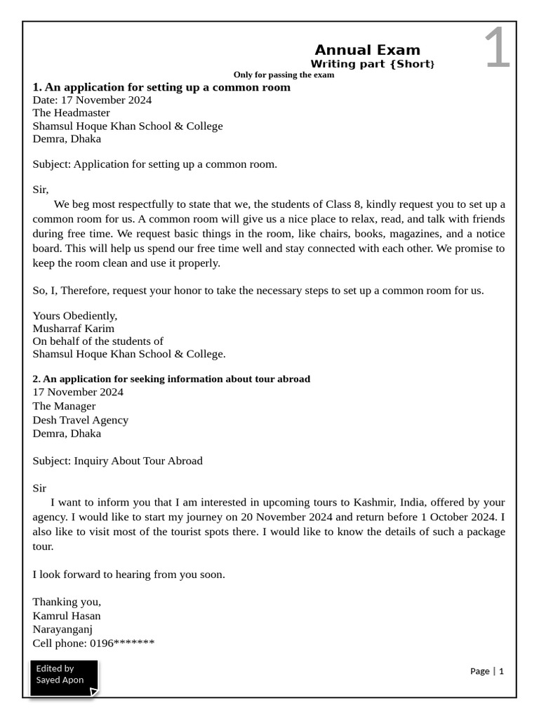 Class 7 Final Exam Writing Part.. | PDF | English Language