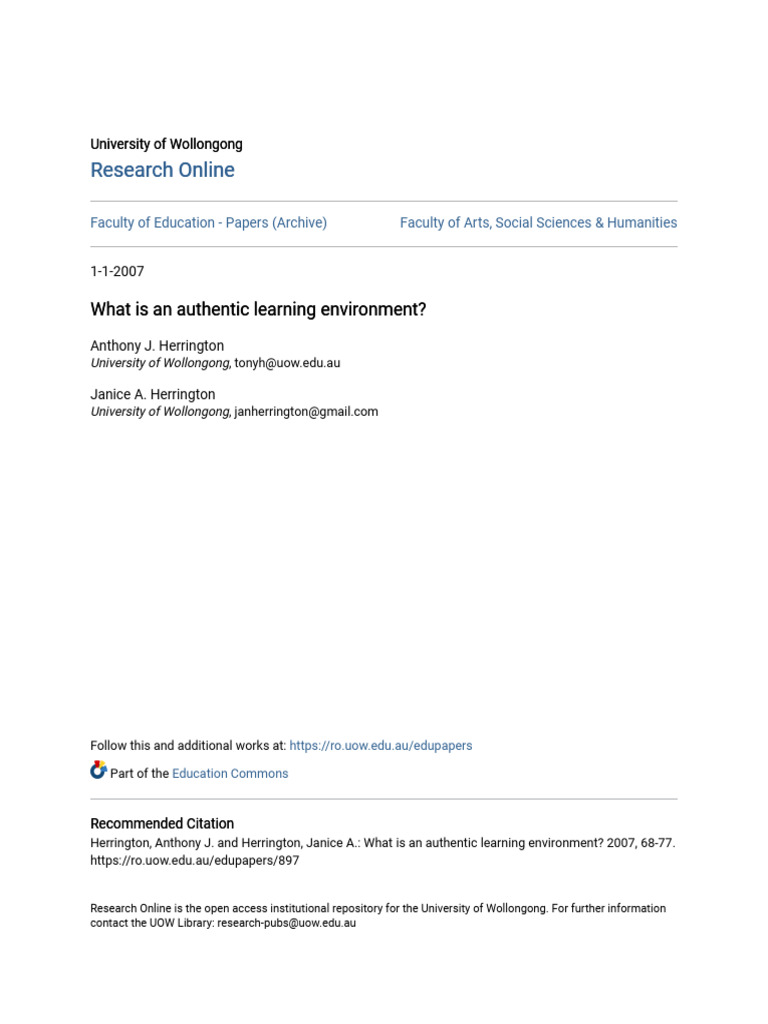 Defining Authentic Learning Environments | PDF