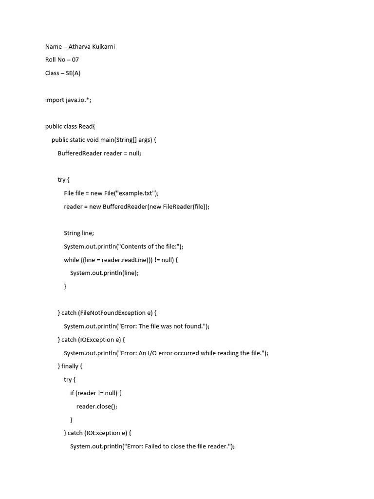Java File Reading Example Code | PDF