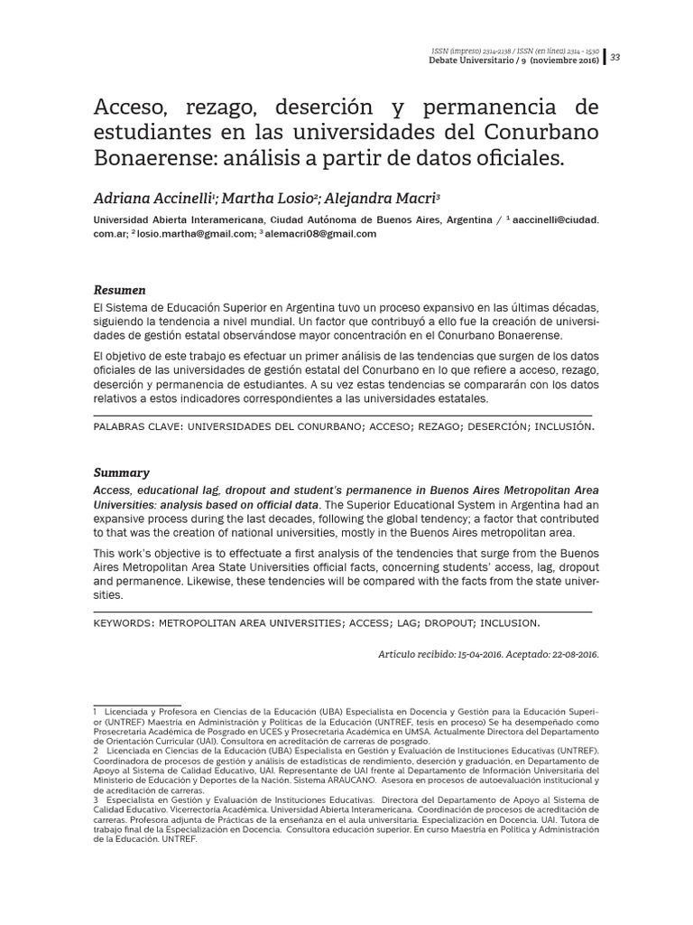 Acceso Rezago Desercion y Permanencia de | PDF | Buenos Aires | Deserción