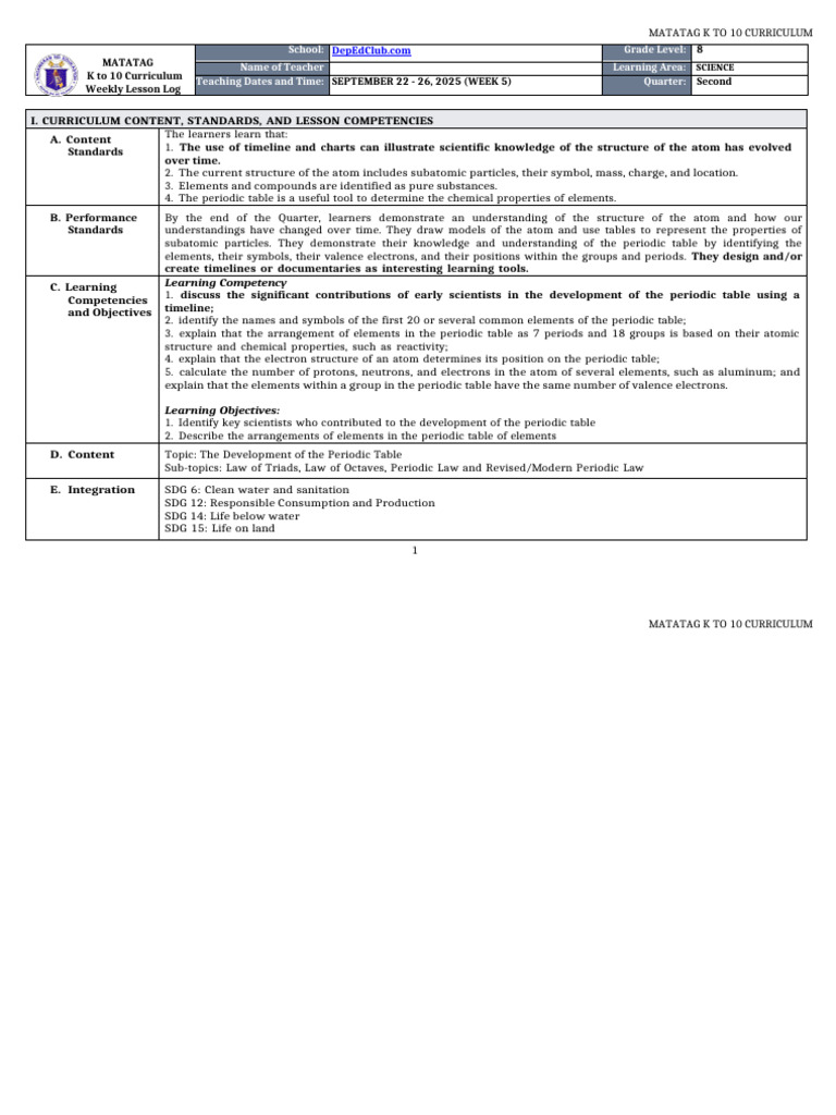 K-10 Science: Periodic Table Lesson Plan | PDF | Chemical Elements ...