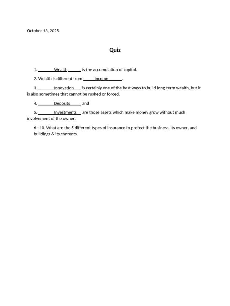 October 13 Quiz | PDF