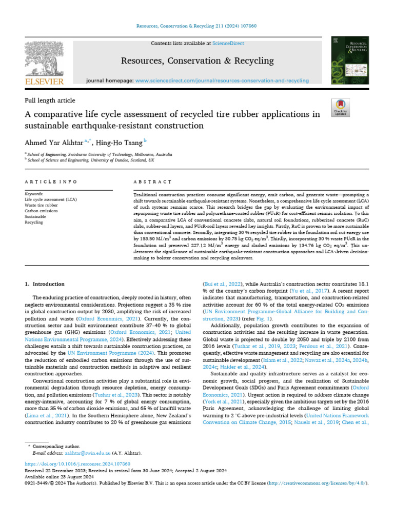 Life Cycle Assessment of Recycled Tire Rubber | PDF | Life Cycle ...