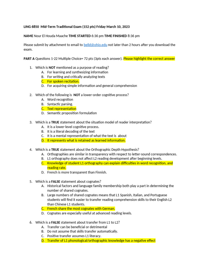 Reading & Writing Mid-Term Traditional Exam 2023 | PDF | Second ...