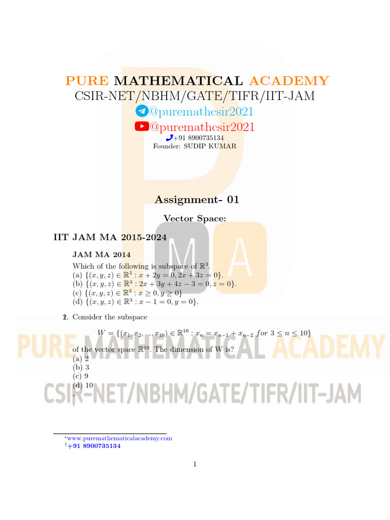 Pure Academy: Csir-Net/Nbhm/Gate/Tifr/Iit-Jam | PDF | Linear Subspace ...