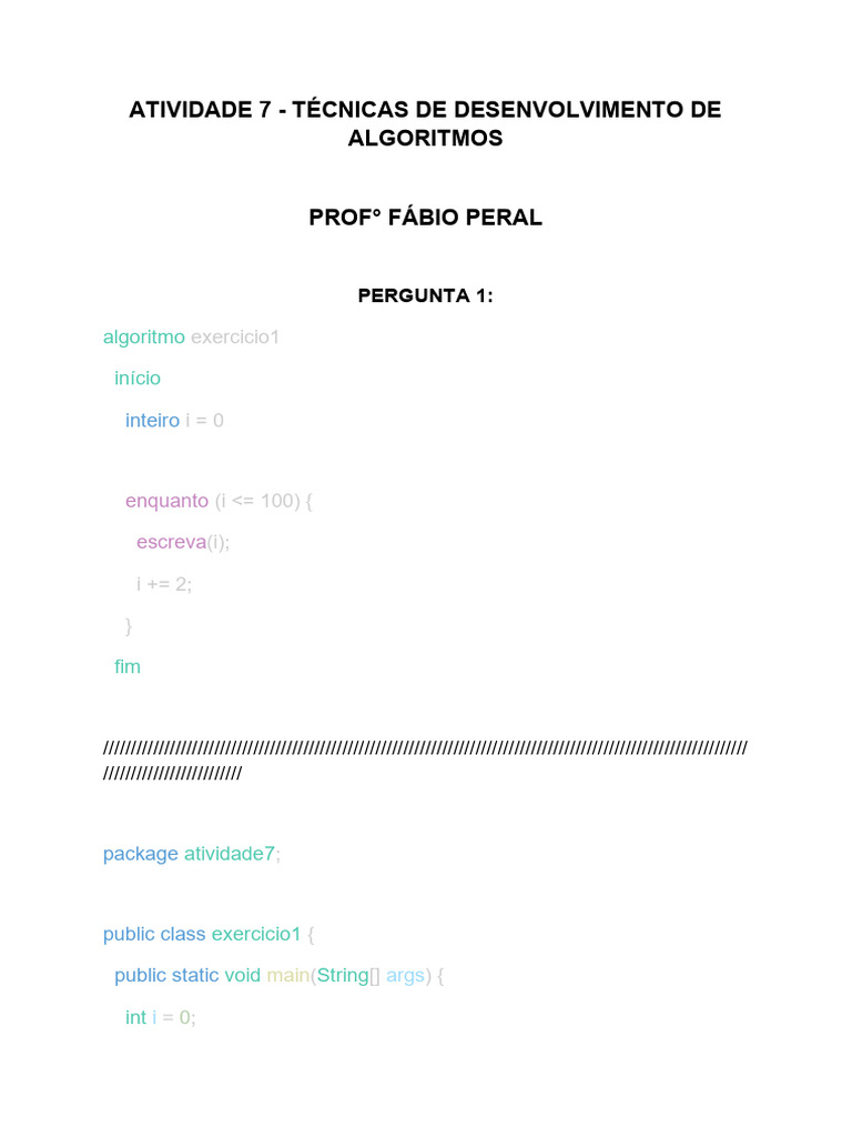 Algoritmos em Java: Exercícios Práticos | PDF | Java (linguagem de ...