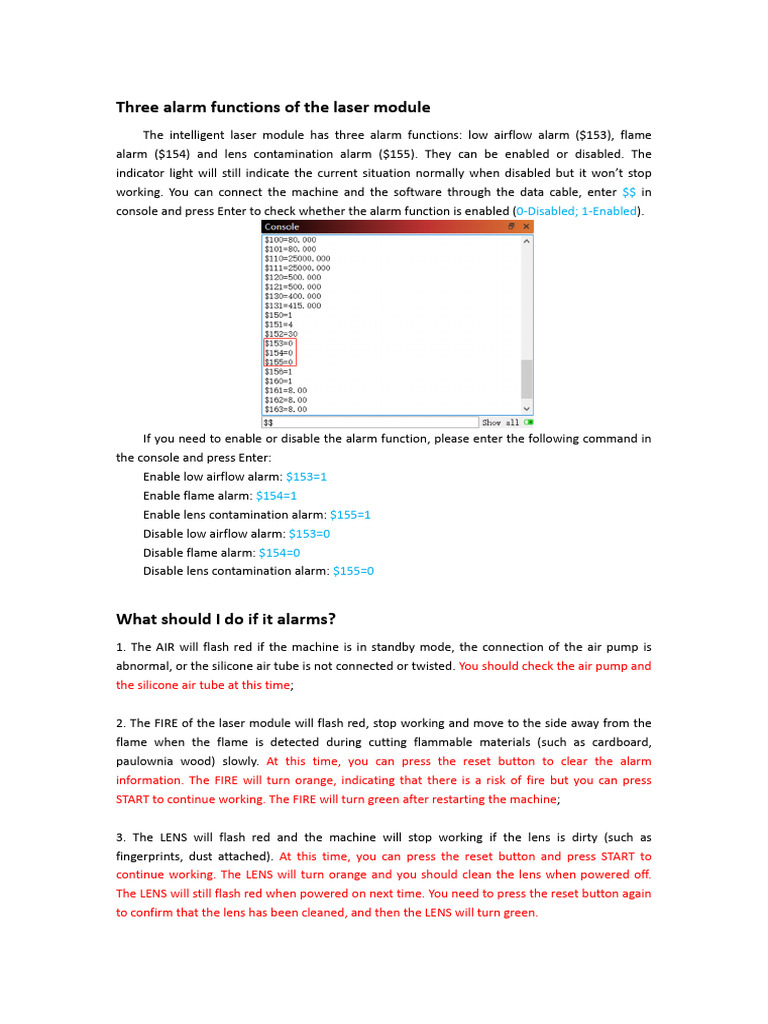 Laser Module Alarm Functions Guide | PDF