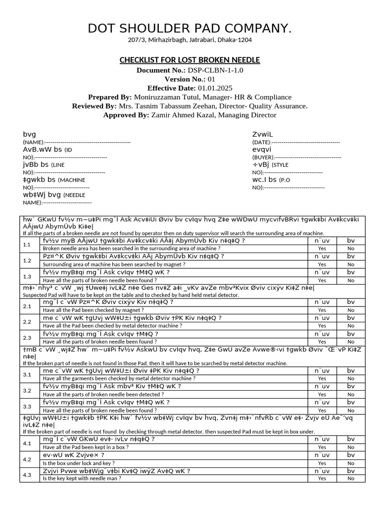 Broken Needle Checklist | PDF | Measuring Instrument | Treasure