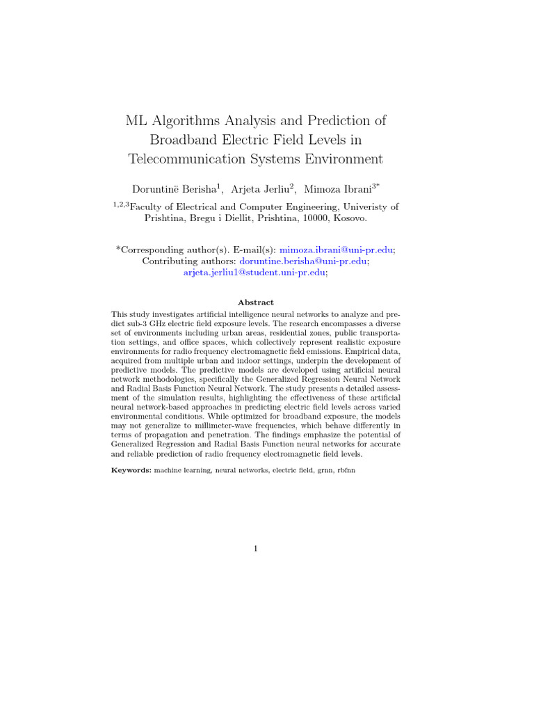 ML Algorithms Analysis and Prediction of Broadband Electric Field ...