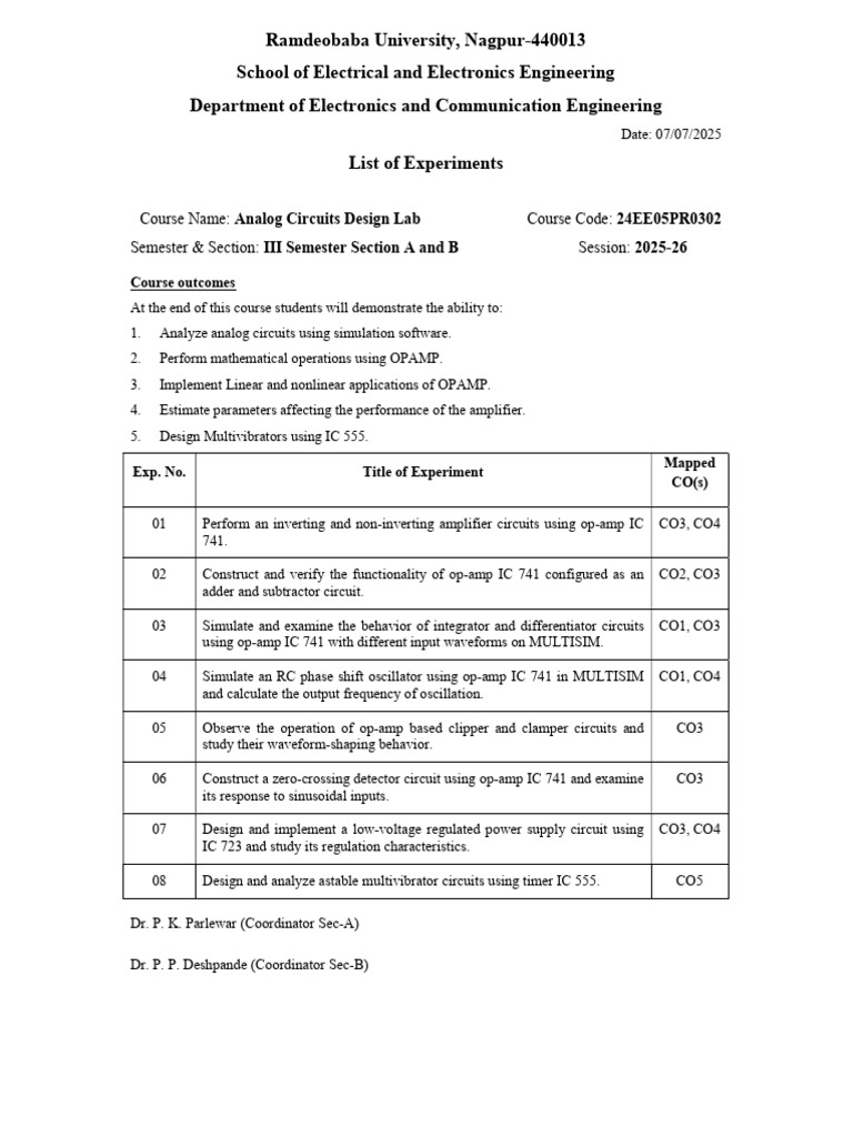 Analog Circuits Design Lab Overview | PDF | Operational Amplifier ...