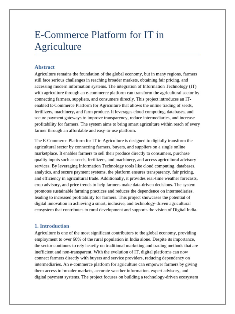 E-Commerce Platform for Agriculture IT | PDF | Agriculture | Internet ...