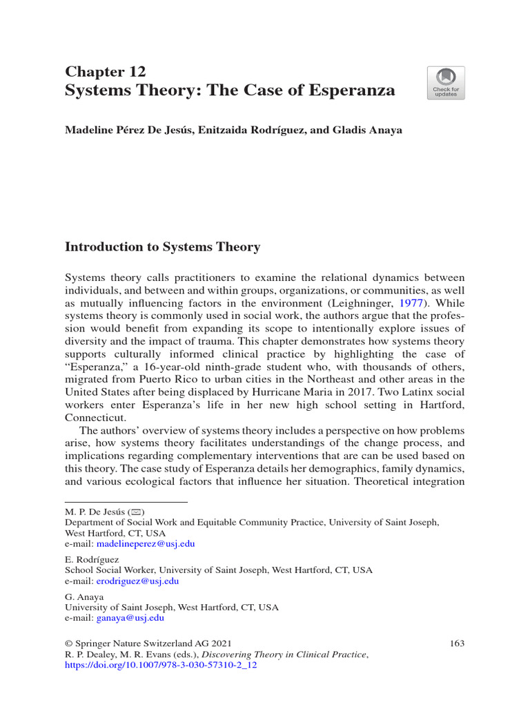 Systems Theory in Social Work: Esperanza Case | PDF | Cognitive ...