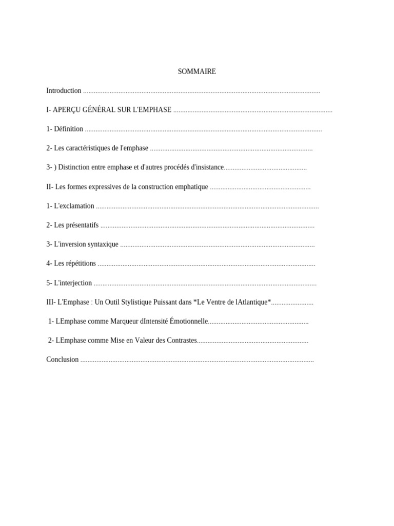 L'Emphase dans *Le Ventre de l'Atlantique* | PDF | Phrase | Accent tonique