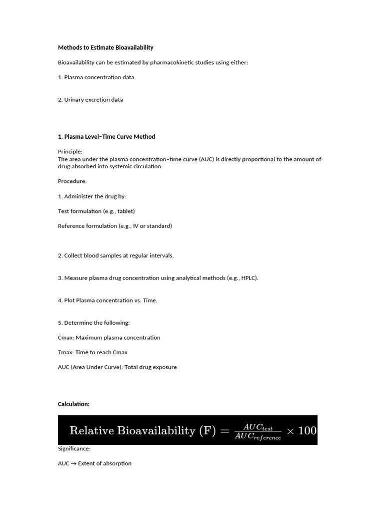 Estimating Drug Bioavailability Methods | PDF