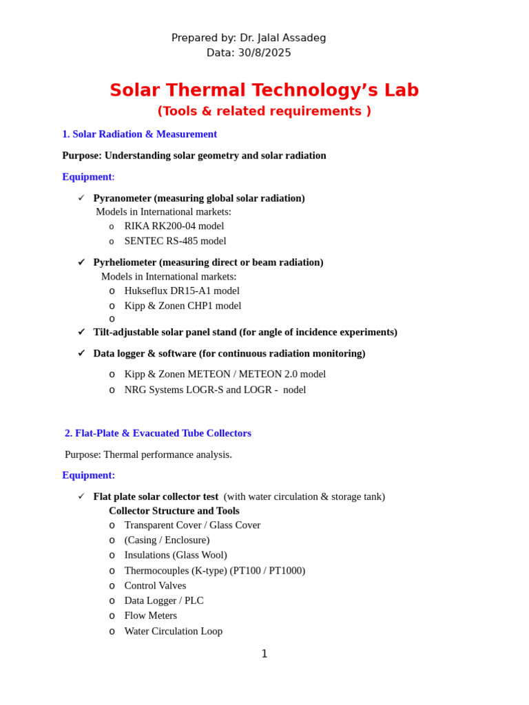 Solar Thermal Technology Lab Equipment Guide | PDF | Thermal Insulation ...
