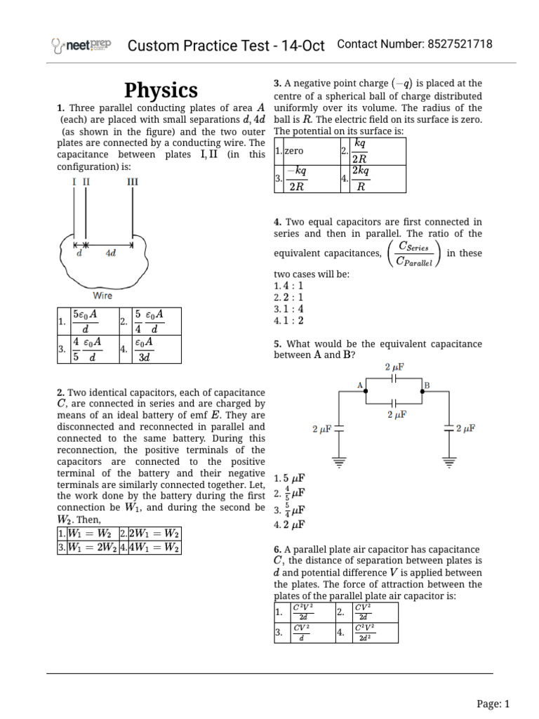 Capacitor Concepts and Calculations | PDF | Capacitance | Capacitor