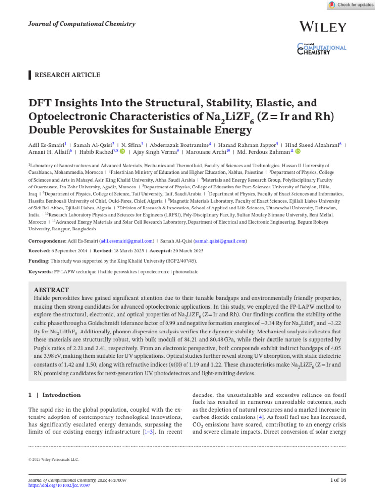 J Comput Chem - 2025 - Es Smairi - DFT Insights Into The Structural ...