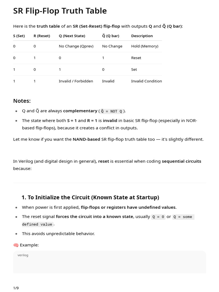 SR Flip-Flop Truth Table Overview | PDF | Electronic Design | Computing