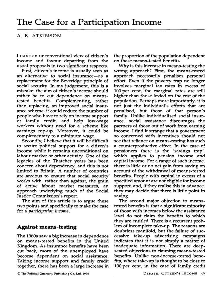 The Case for Participation Income | PDF | Means Test | Income