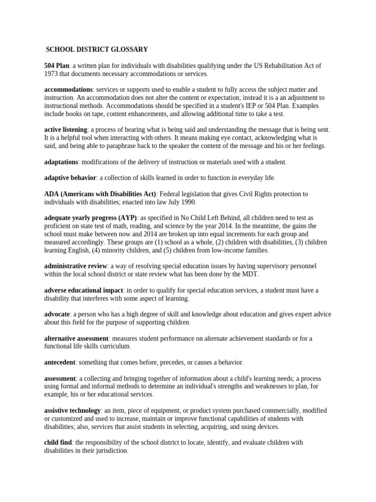 School District Special Education Terms | PDF | Individualized ...
