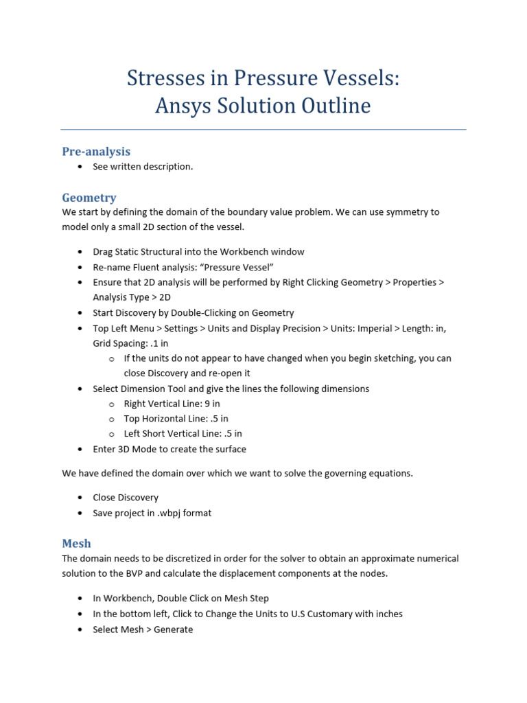 Ansys Pressure Vessel Stress Analysis | PDF | Stress (Mechanics) | Pressure