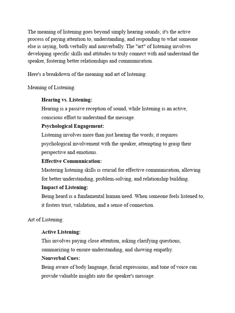 The Art and Meaning of Listening | PDF | Empathy | Nonverbal Communication