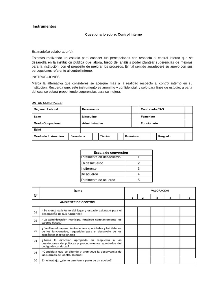 Cuestionario de Control Interno y Gestión | PDF | Alfa de Cronbach