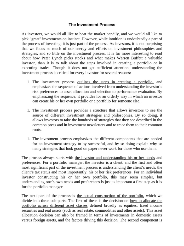 Investment Process | PDF | Investing | Asset Allocation