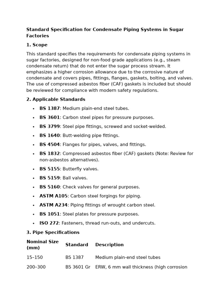 Condensate Piping Standards for Sugar Factories | PDF | Pipe (Fluid ...