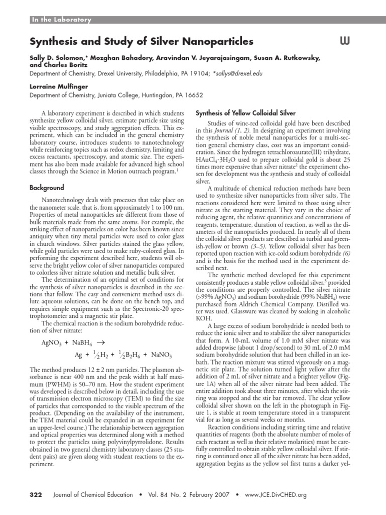 Synthesis of Yellow Colloidal Silver | PDF | Nanoparticle | Silver