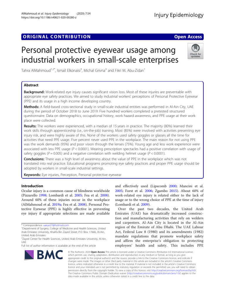 Eyewear Safety Practices in UAE Workers | PDF | Personal Protective ...