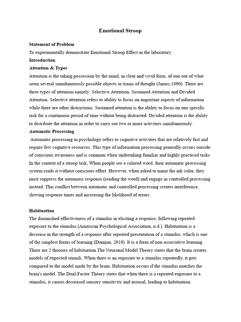 Emotional Stroop Effect and Cognitive Interference | PDF | Attention ...