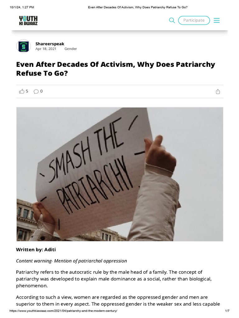Even After Decades of Activism, Why Does Patriarchy Refuse To Go | PDF ...