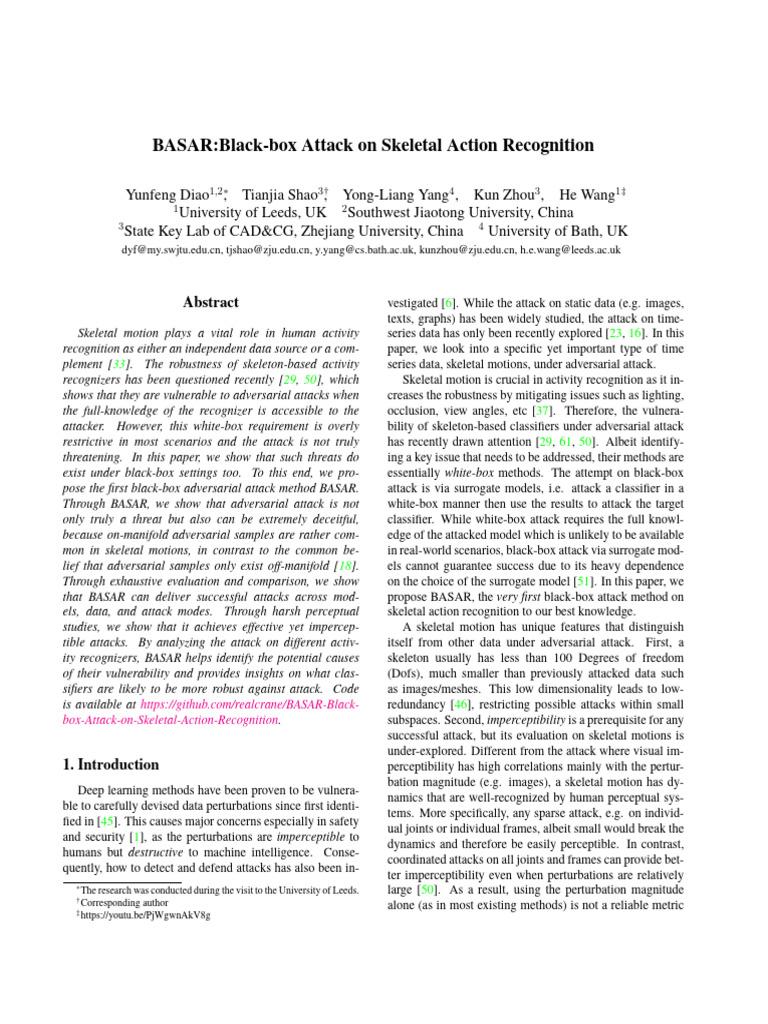 BASAR Black-Box Attack On Skeletal Action Recognition | PDF ...
