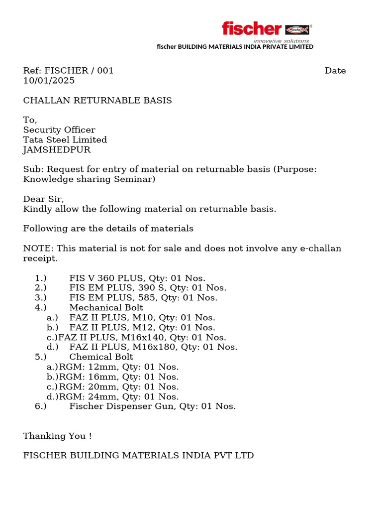 Request for Returnable Material Entry | PDF