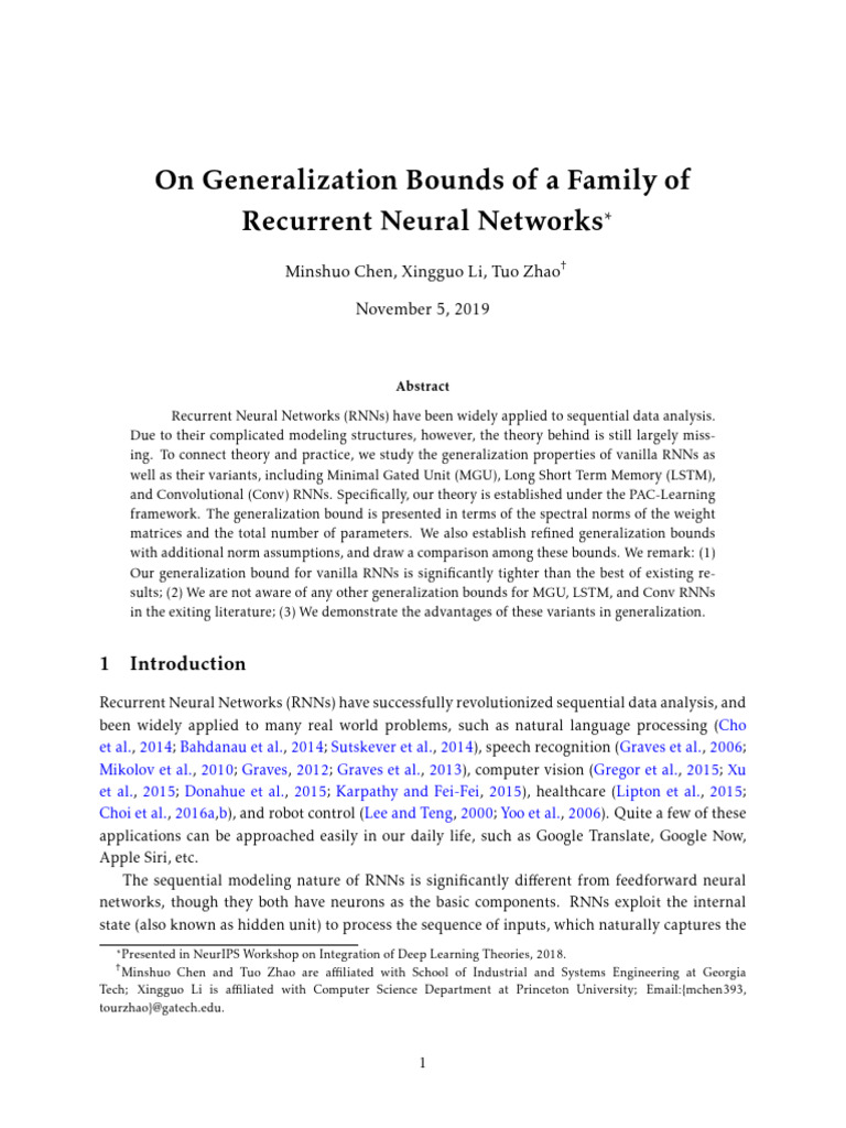 Generalization Bounds for RNN Variants | PDF | Learning | Algorithms